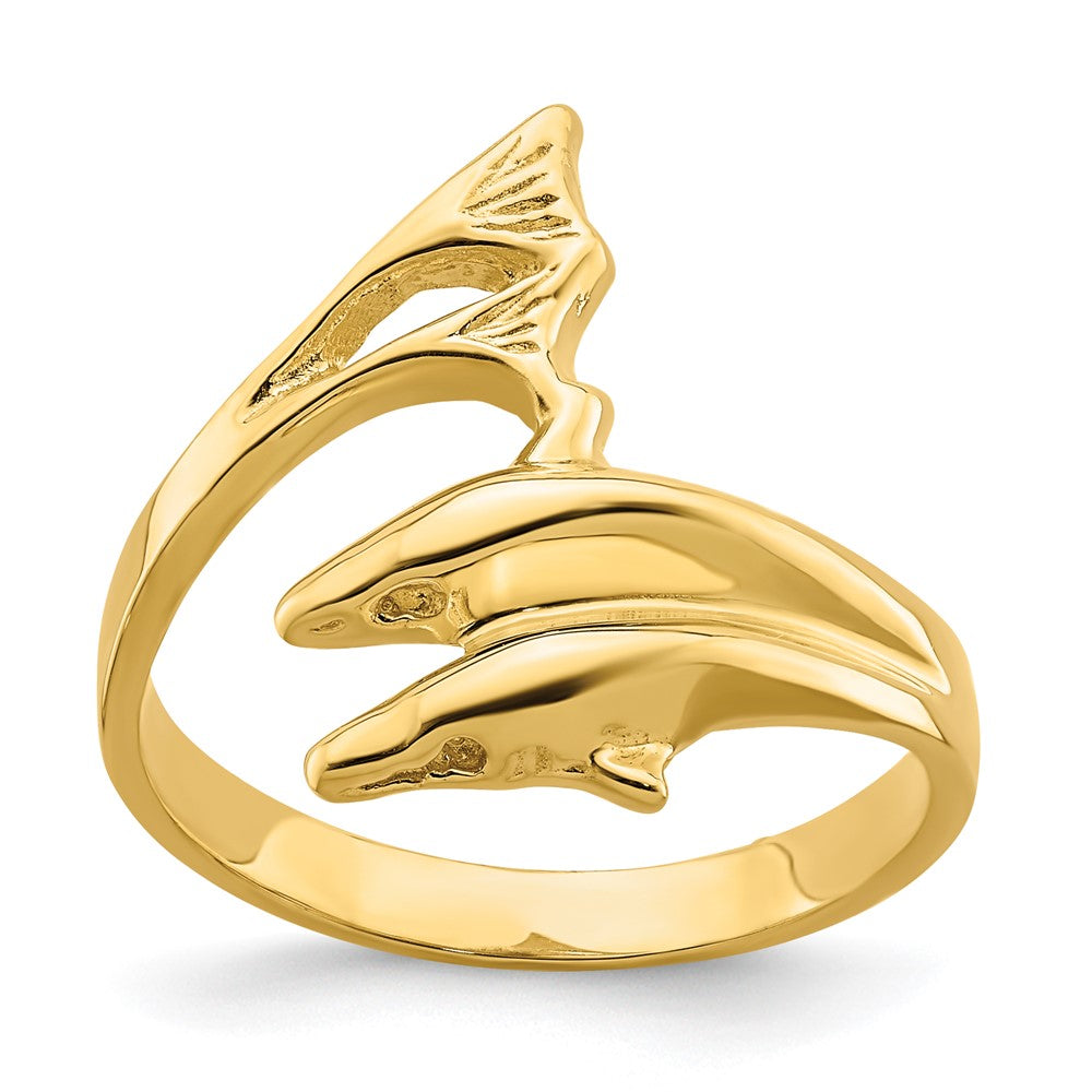 14K Gelbgold Ring mit poliertem Doppel-Delfin-Design