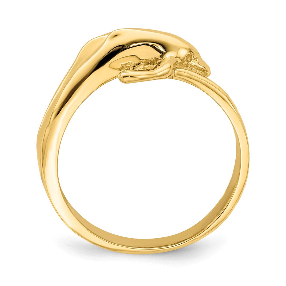 14K Gelbgold Ring mit poliertem Doppel-Delfin-Motiv