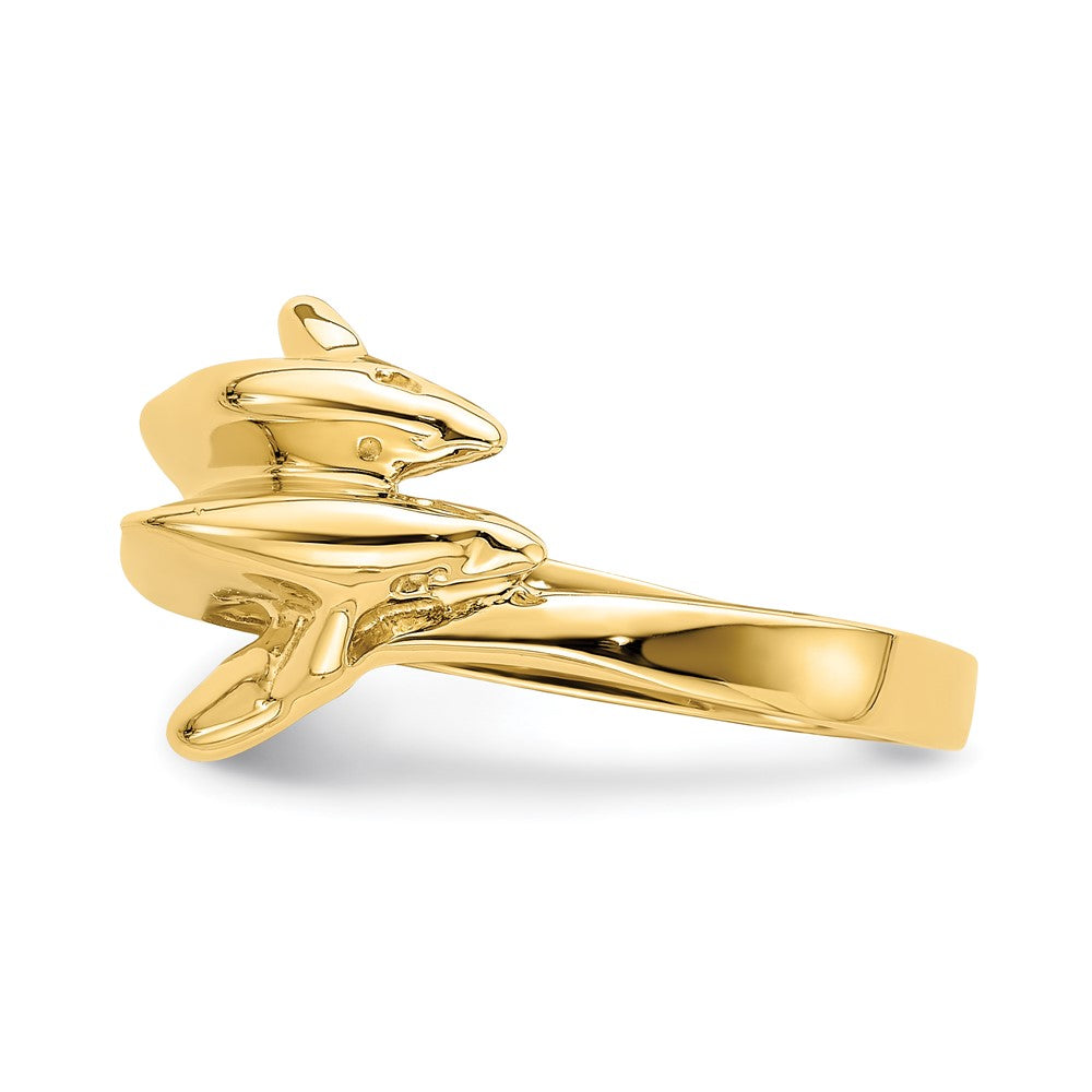 14K Gelbgold Ring mit poliertem Doppel-Delfin-Motiv