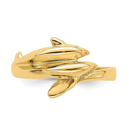 14K Gelbgold Ring mit poliertem Doppel-Delfin-Motiv