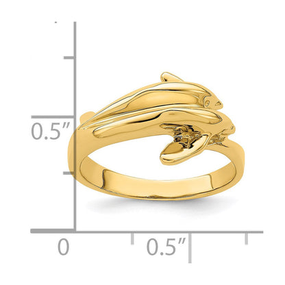 14K Gelbgold Ring mit poliertem Doppel-Delfin-Motiv