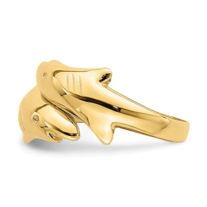 14K Gelbgold Poliert Doppel-Hai-Ring