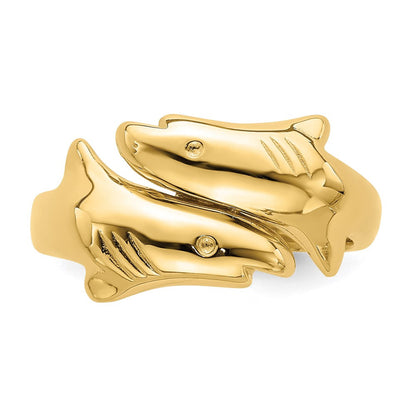 14K Gelbgold Poliert Doppel-Hai-Ring