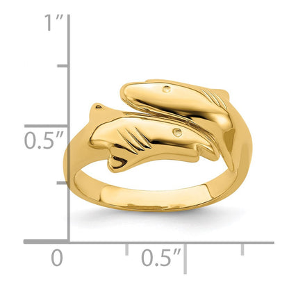 14K Gelbgold Poliert Doppel-Hai-Ring