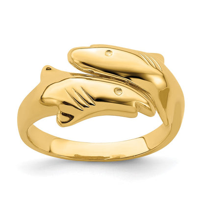 14K Gelbgold Poliert Doppel-Hai-Ring