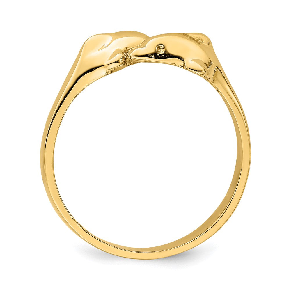 14K Gelbgold Poliert Zwei-Delfine Verstellbarer Ring
