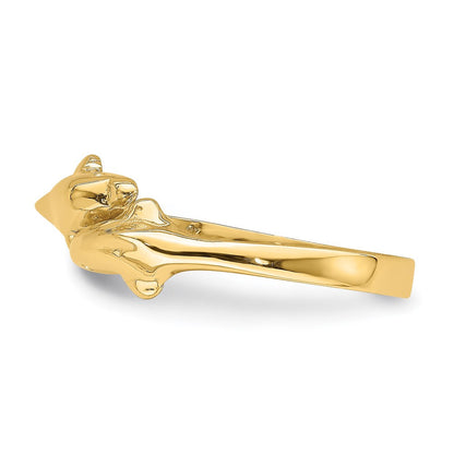 14K Gelbgold Poliert Zwei-Delfine Verstellbarer Ring