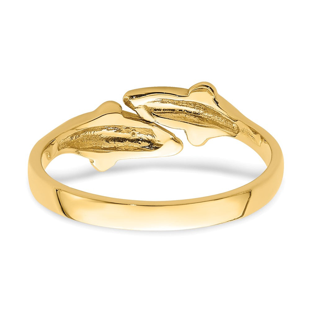14K Gelbgold Poliert Zwei-Delfine Verstellbarer Ring