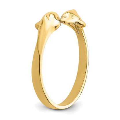 14K Gelbgold Poliert Zwei-Delfine Verstellbarer Ring