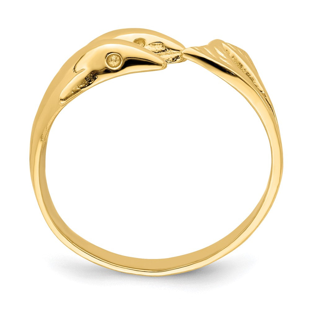 14K Gelbgold Ring mit poliertem Doppel-Delfin-Motiv