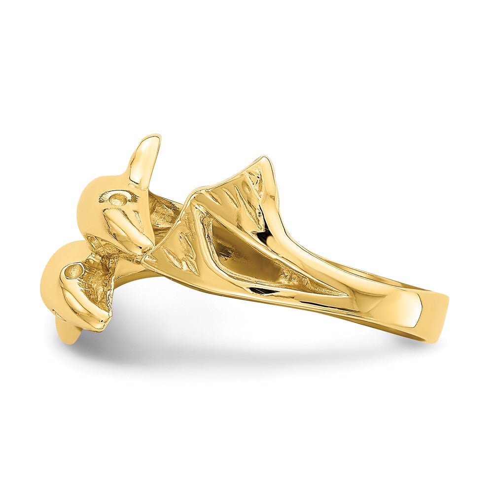 14K Gelbgold Ring mit poliertem Doppel-Delfin-Motiv