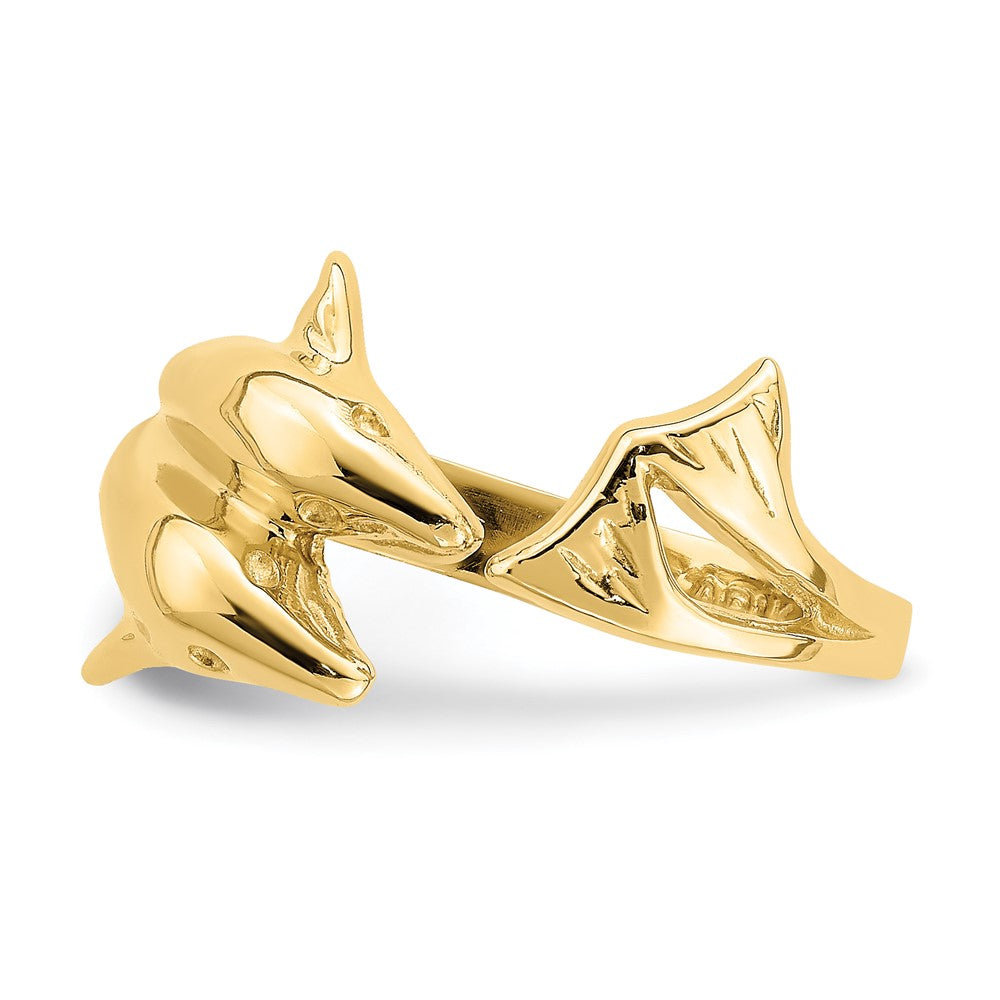 14K Gelbgold Ring mit poliertem Doppel-Delfin-Motiv