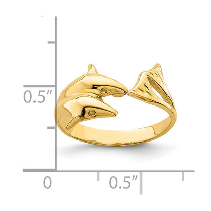 14K Gelbgold Ring mit poliertem Doppel-Delfin-Motiv