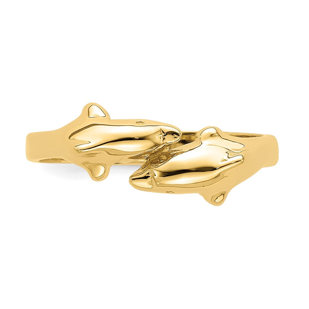 14K Gelbgold Ring mit doppelten Delfinen