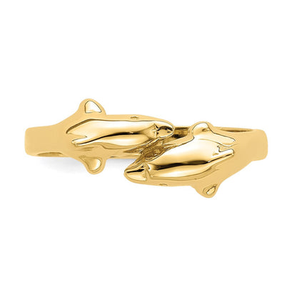 14K Gelbgold Ring mit doppelten Delfinen