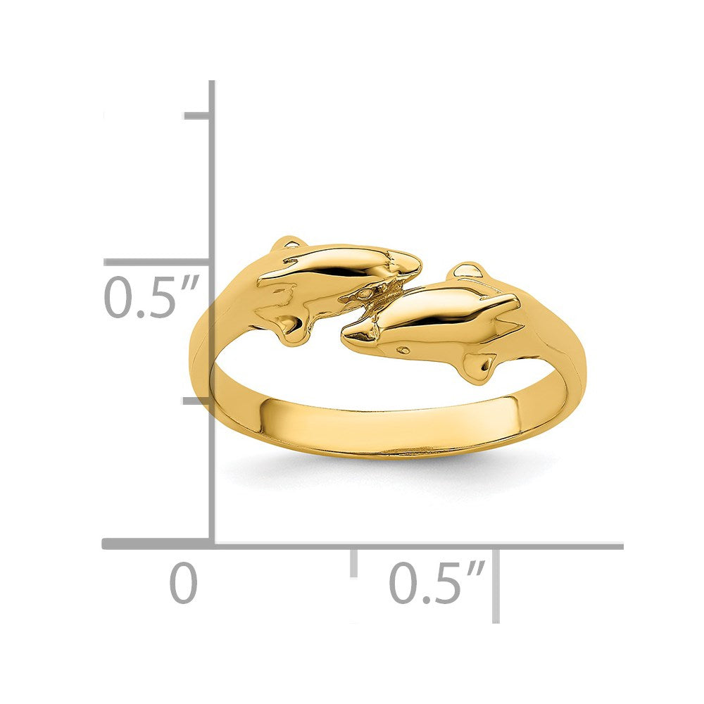 14K Gelbgold Ring mit doppelten Delfinen