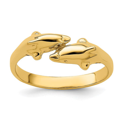 14K Gelbgold Ring mit doppelten Delfinen