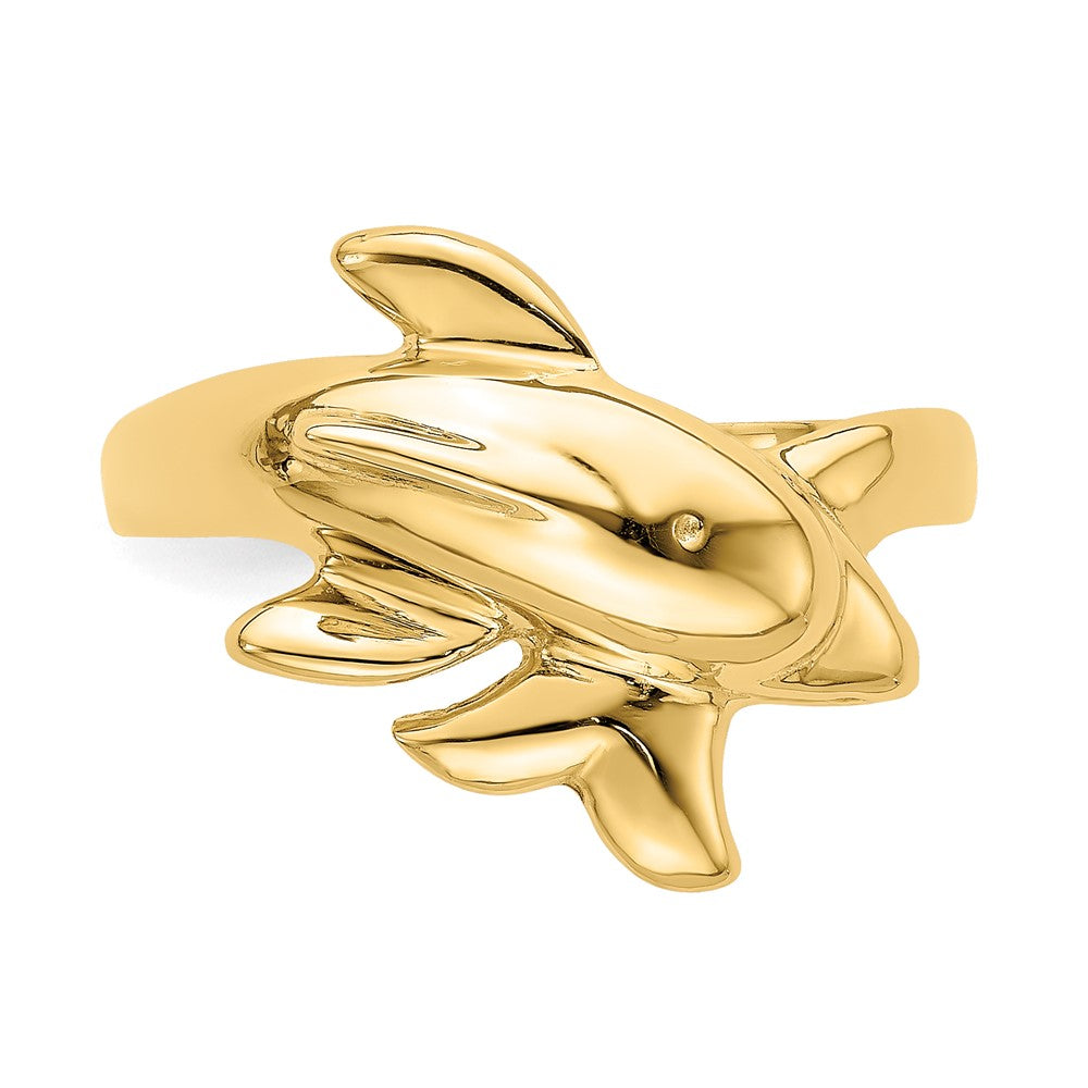 14K Gelbgold Ring mit Delfin, poliert