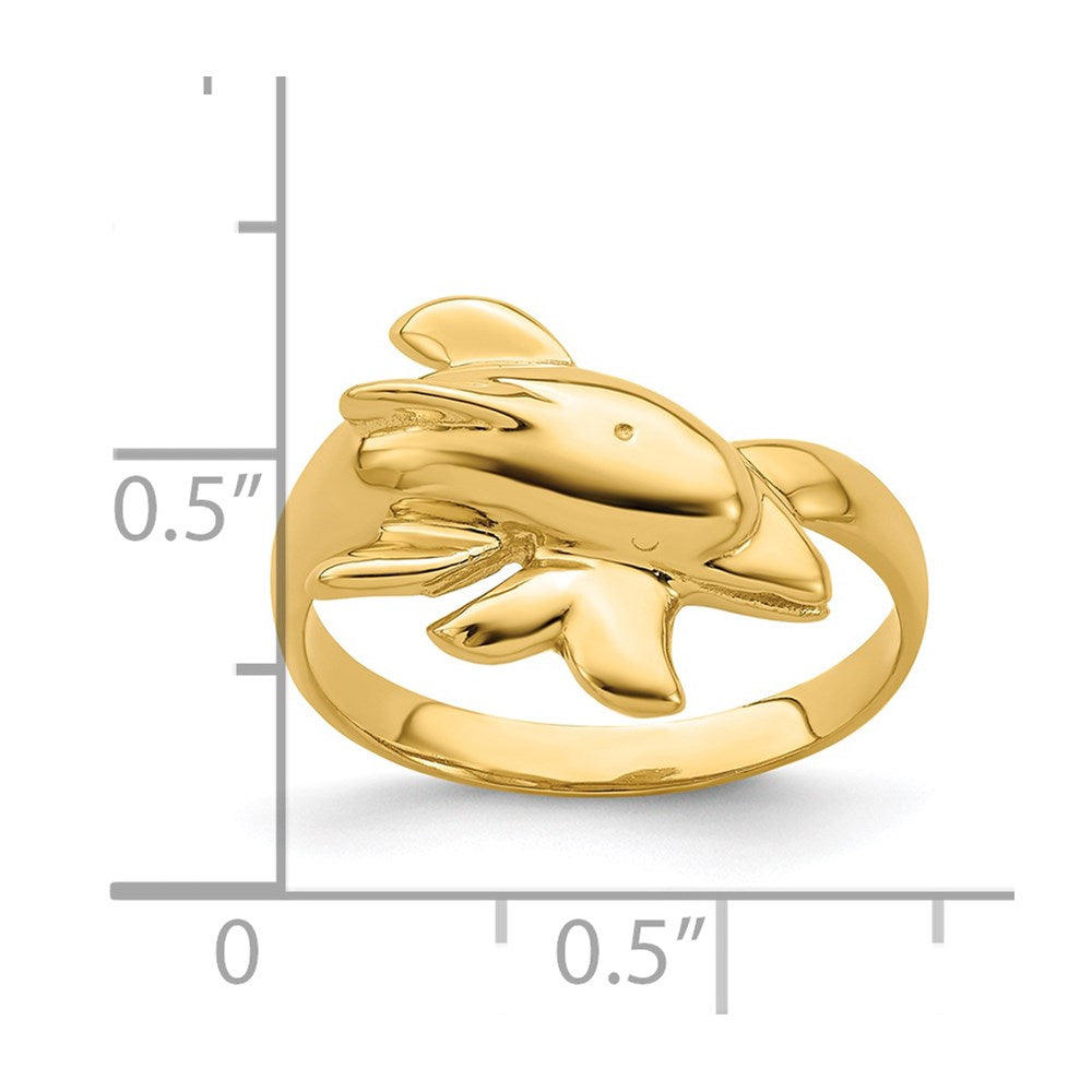 14K Gelbgold Ring mit Delfin, poliert
