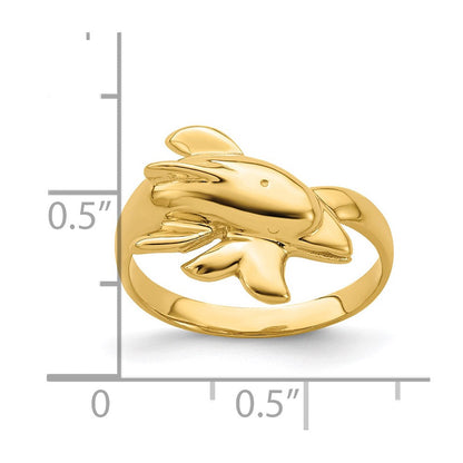 14K Gelbgold Ring mit Delfin, poliert