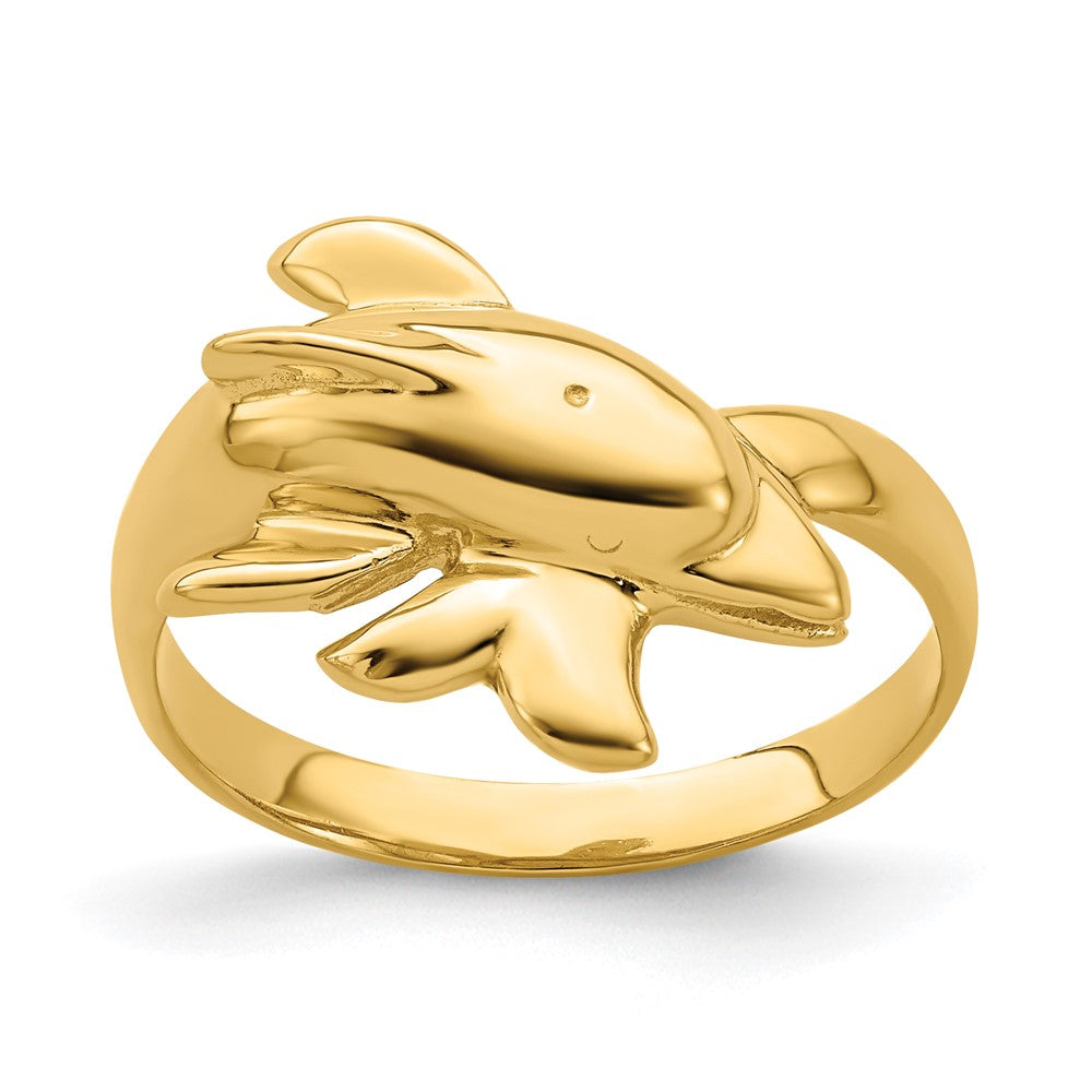 14K Gelbgold Ring mit Delfin, poliert