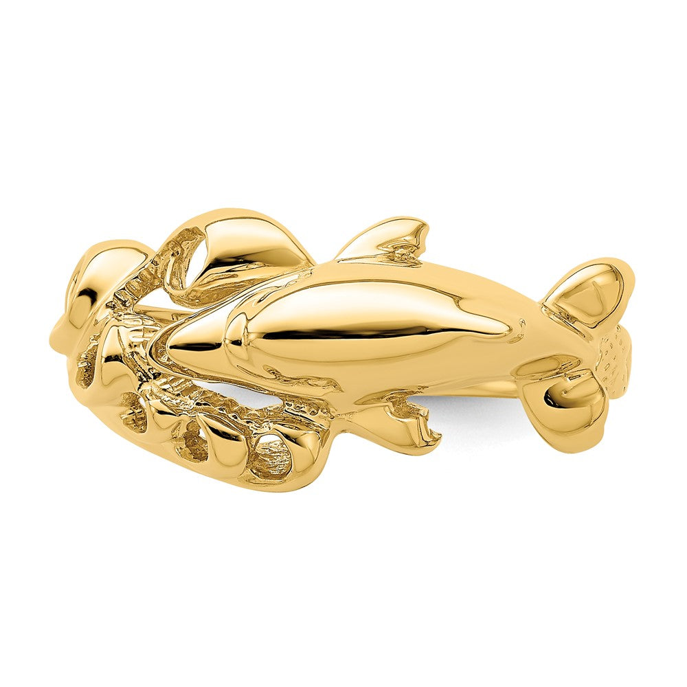 14K Gelbgold Ring „Delfin schwimmt in Wellen", poliert