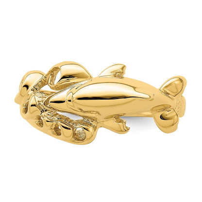 14K Gelbgold Ring „Delfin schwimmt in Wellen", poliert
