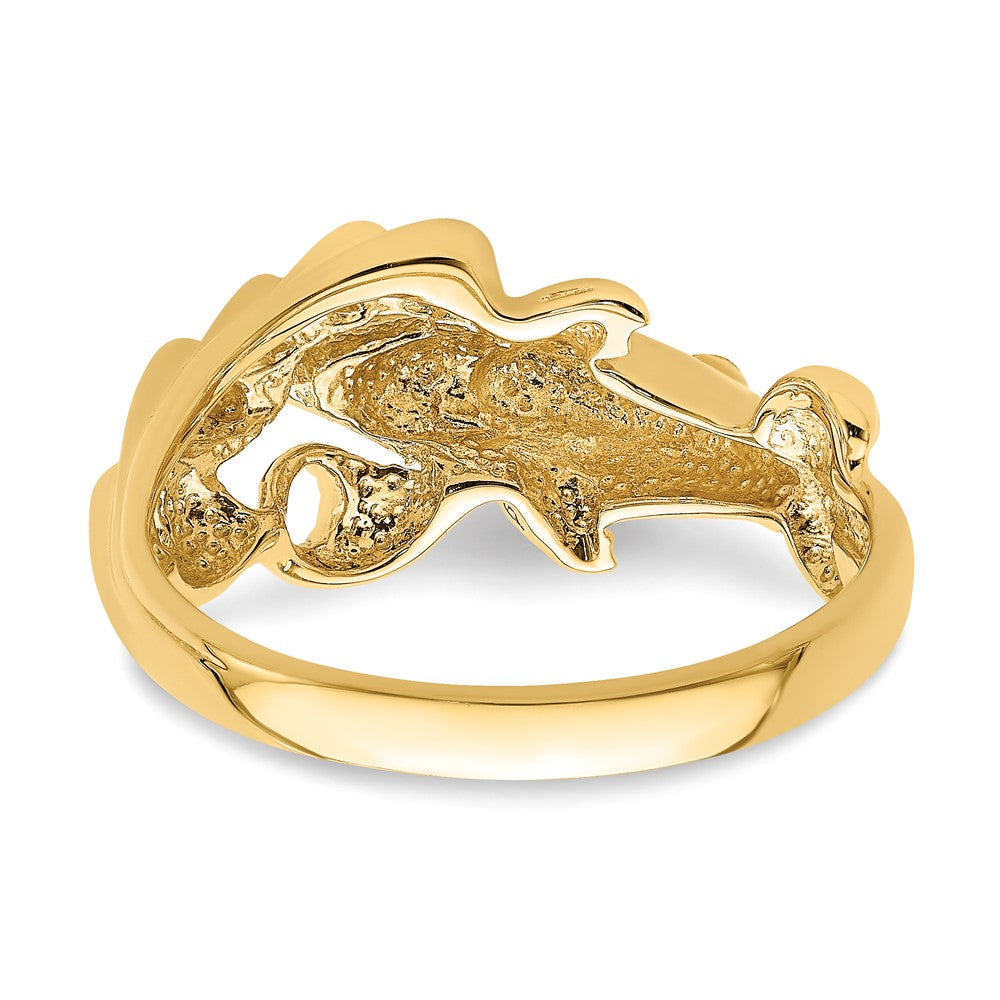 14K Gelbgold Ring „Delfin schwimmt in Wellen", poliert