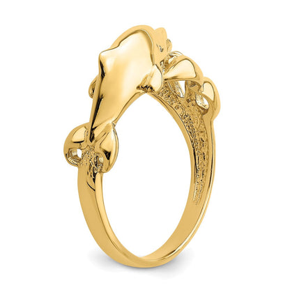 14K Gelbgold Ring „Delfin schwimmt in Wellen", poliert