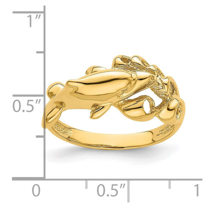 14K Gelbgold Ring „Delfin schwimmt in Wellen", poliert