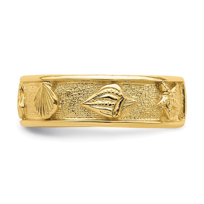 14K Gelbgold Poliert/Strukturiert Muschel Massiv Ring