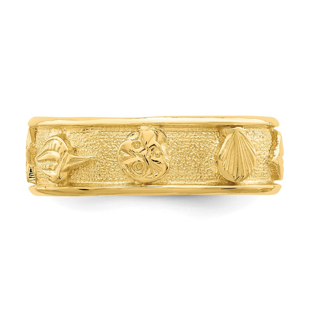 14K Gelbgold Poliert/Strukturiert Muschel Massiv Ring