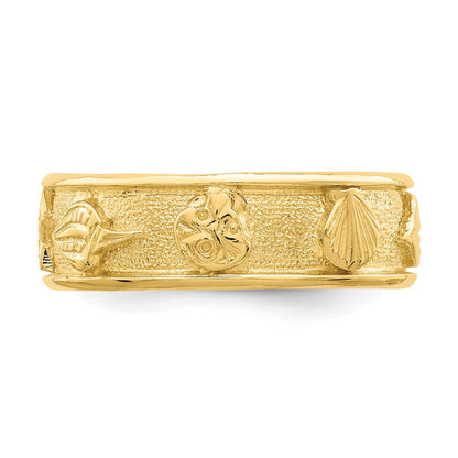 14K Gelbgold Poliert/Strukturiert Muschel Massiv Ring