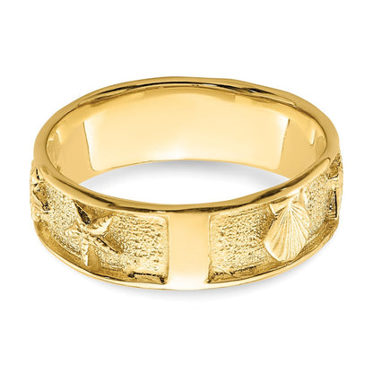 14K Gelbgold Poliert/Strukturiert Muschel Massiv Ring