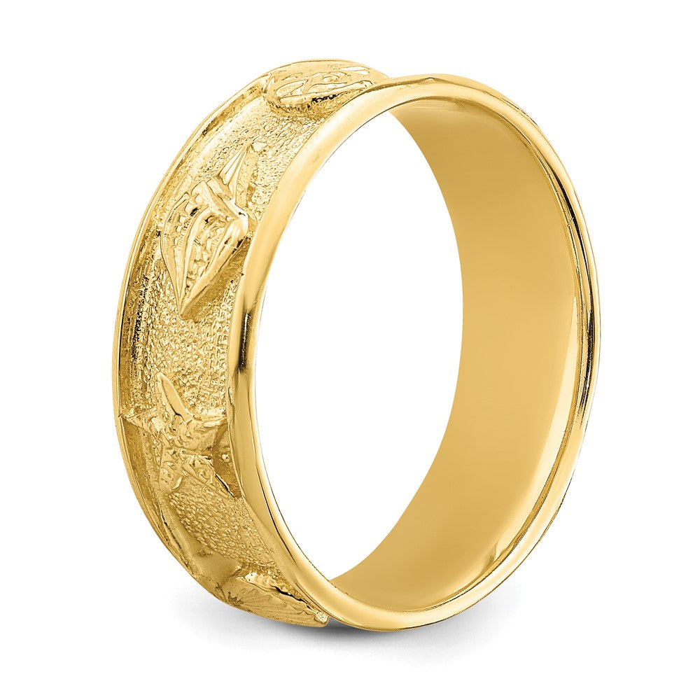 14K Gelbgold Poliert/Strukturiert Muschel Massiv Ring