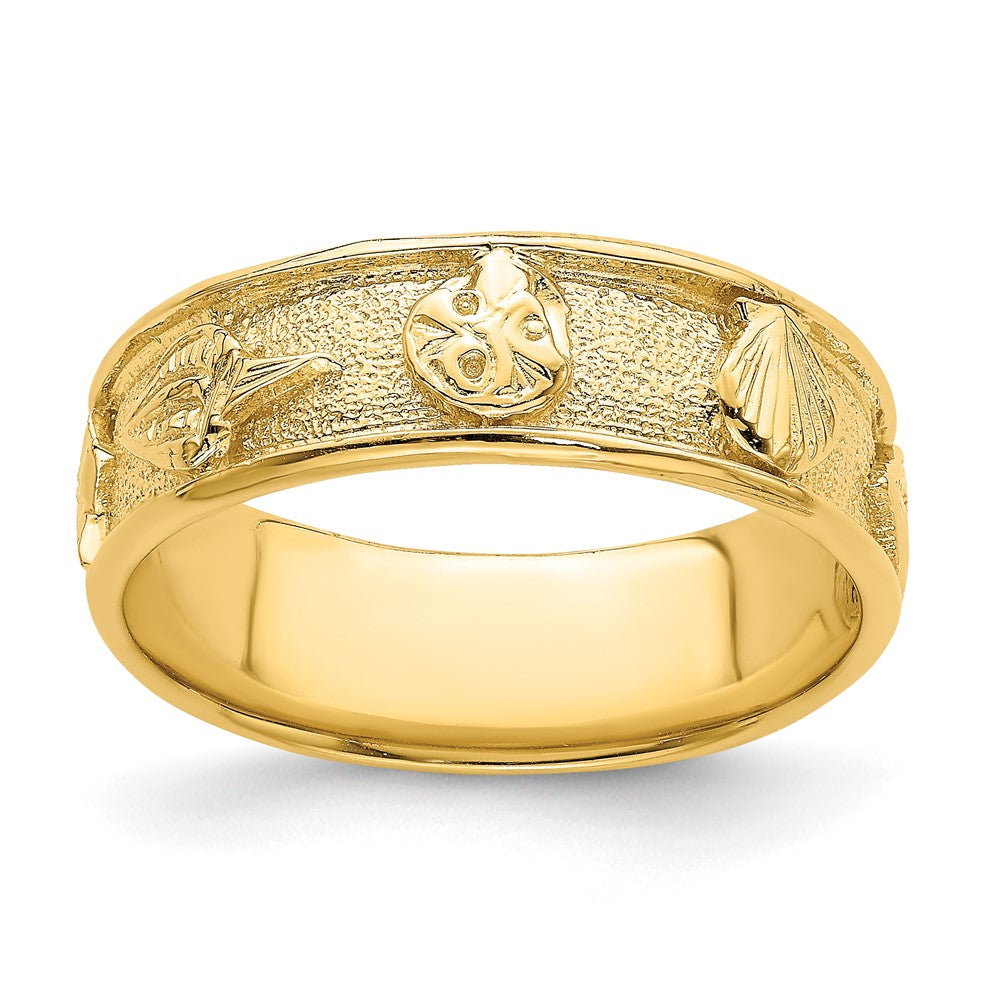 14K Gelbgold Poliert/Strukturiert Muschel Massiv Ring