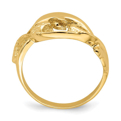 14K Gelbgold zweidimensionaler und polierter Delfin-Ring