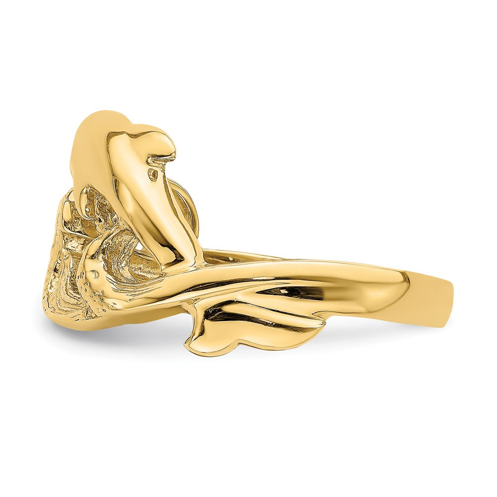 14K Gelbgold zweidimensionaler und polierter Delfin-Ring