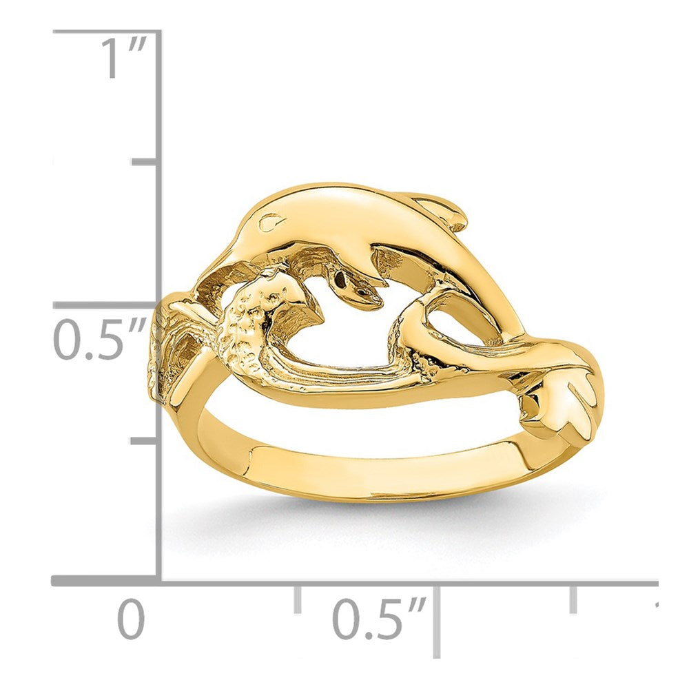 14K Gelbgold zweidimensionaler und polierter Delfin-Ring