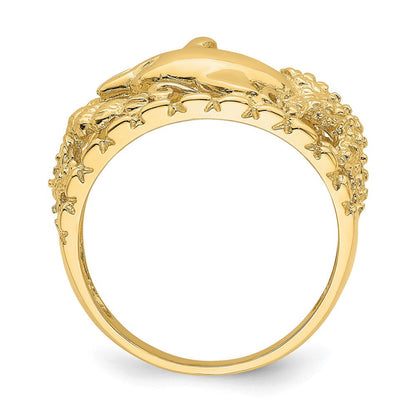 14K Gelbgold Ring mit Delfin- und Seedollar-Motiv