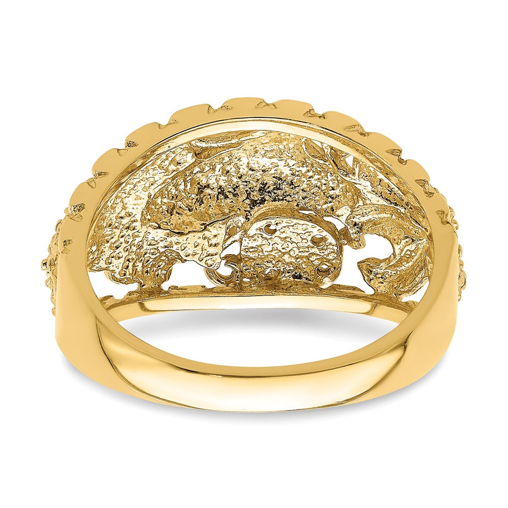 14K Gelbgold Ring mit Delfin- und Seedollar-Motiv