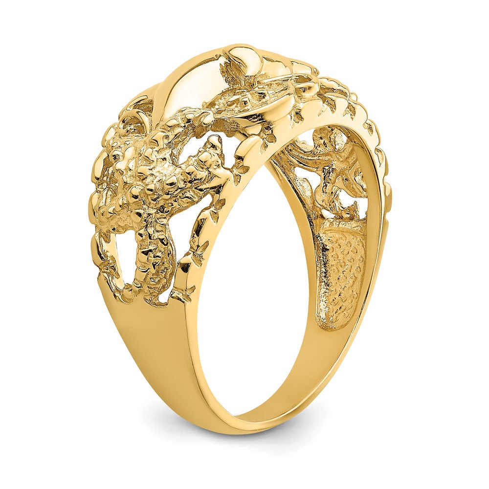 14K Gelbgold Ring mit Delfin- und Seedollar-Motiv