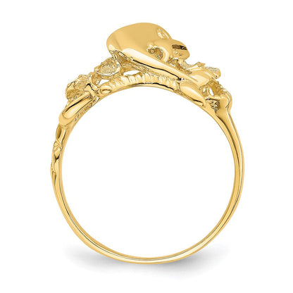 14K Gelbgold Ring mit poliertem Doppel-Plumeria-Blüten-Design und Delfin
