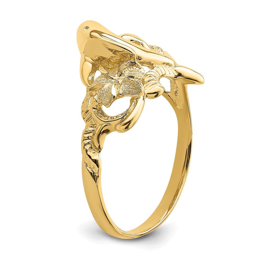 14K Gelbgold Ring mit poliertem Doppel-Plumeria-Blüten-Design und Delfin