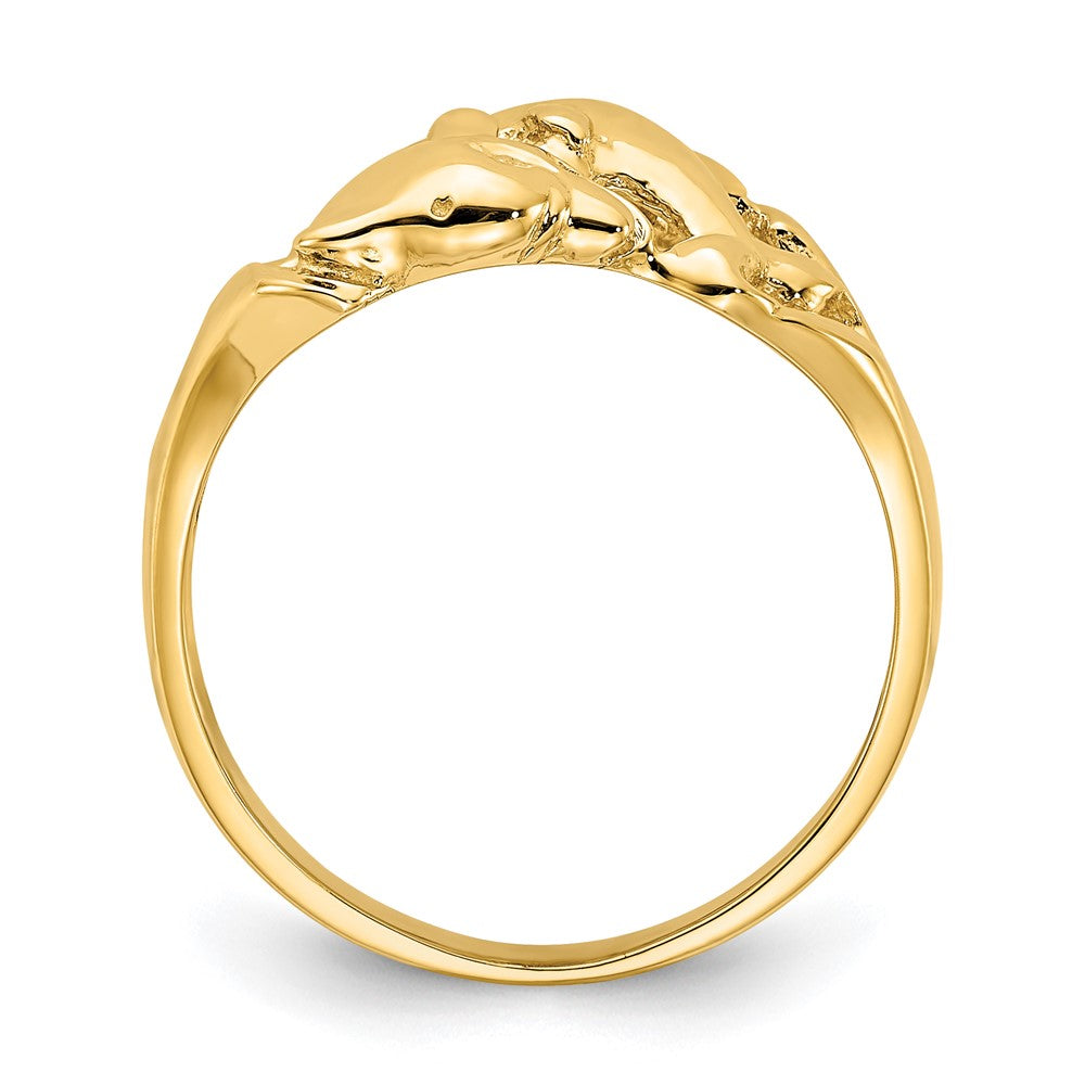 14K Gelbgold Ring mit poliertem Doppel-Delfin-Motiv, schwimmend