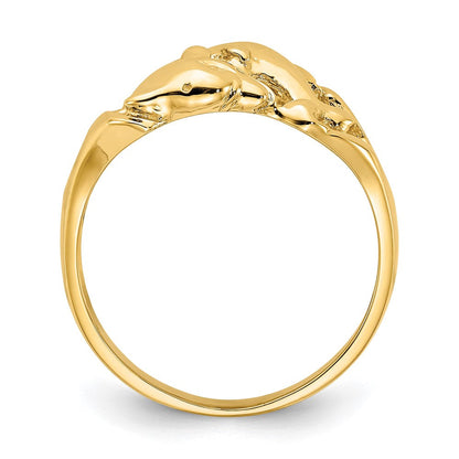 14K Gelbgold Ring mit poliertem Doppel-Delfin-Motiv, schwimmend