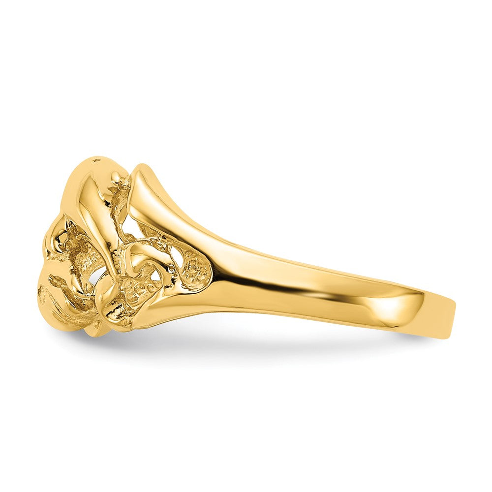 14K Gelbgold Ring mit poliertem Doppel-Delfin-Motiv, schwimmend