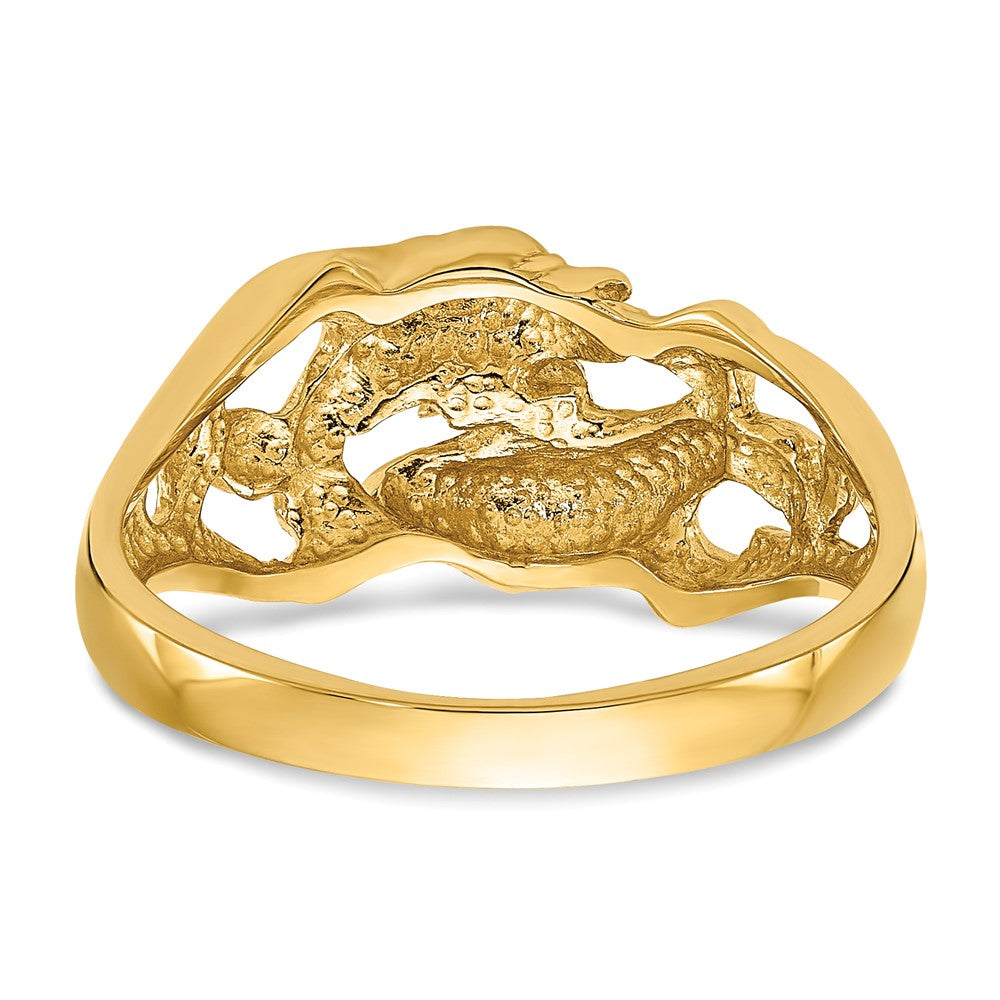 14K Gelbgold Ring mit poliertem Doppel-Delfin-Motiv, schwimmend