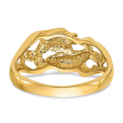 14K Gelbgold Ring mit poliertem Doppel-Delfin-Motiv, schwimmend