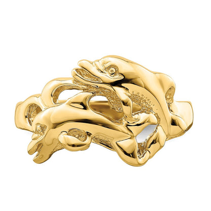 14K Gelbgold Ring „Schwimmende Delfine" poliert